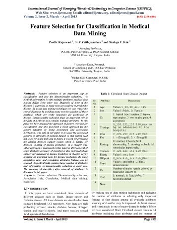 Feature Selection for Classification in Medical Data Mining