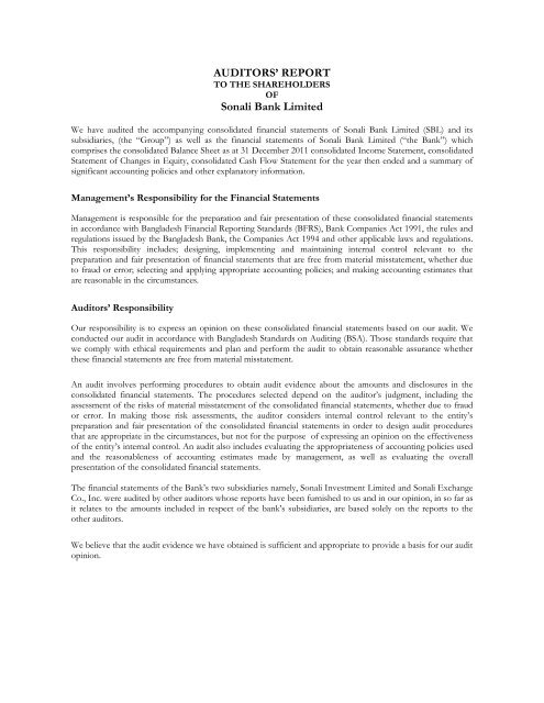 Financial Statement 2011 Sonali Bank Limited