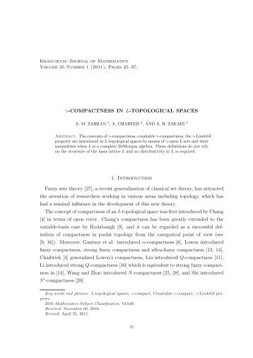 γ-COMPACTNESS IN L-TOPOLOGICAL SPACES 1. Introduction ...