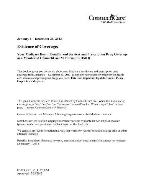 2013 Evidence of Coverage (EOC) - VIP Prime 3 - ConnectiCare