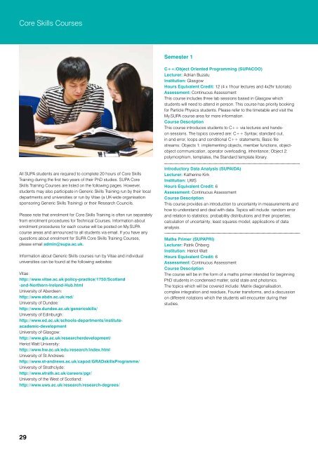 Catalogue of Courses & Student Handbook - SUPA