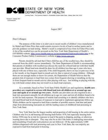 Physician Letter on Lead Recalls