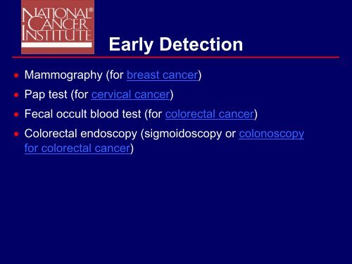 Cancer Prevention And Early Detection - NCI