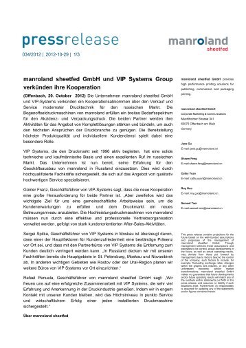 manroland sheetfed GmbH und VIP Systems ... - PrintersLounge