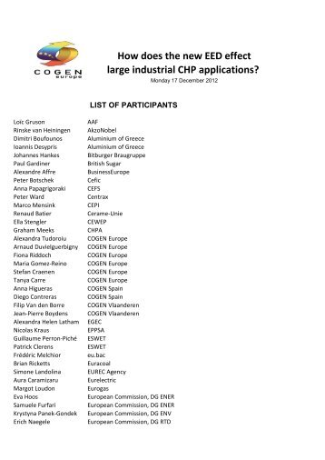 List of participants - COGEN Europe