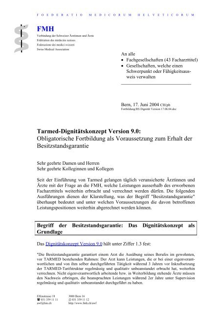 Tarmed-DignitÃ¤tskonzept Version 9.0