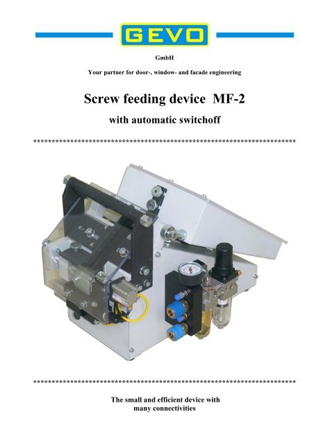 Screw feeding device MF-2 with automatic switchoff - GEVO GmbH