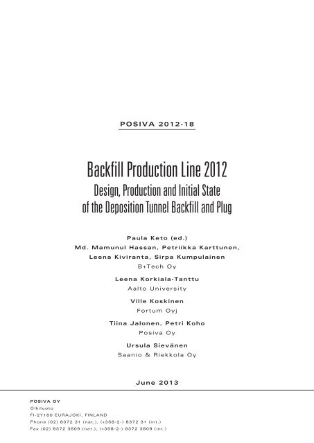 Backfill Production Line 2012 (pdf) (9.9 MB) - Posiva