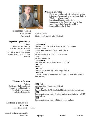 Curriculum vitae Europass - Academia de ÅtiinÅ£e a Moldovei