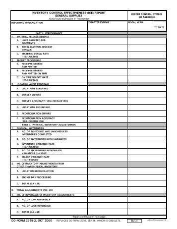 DD Form 2338 - 2, Inventory Control Effectiveness Report - General ...