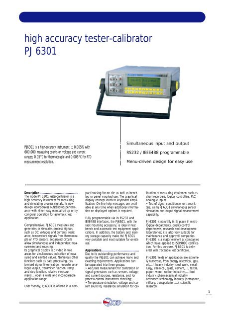 high accuracy tester-calibrator PJ 6301