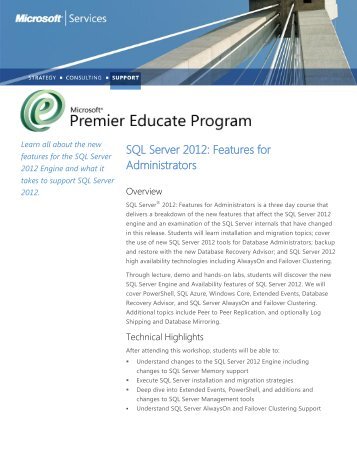 SQL Server 2012: Features for Administrators - Microsoft