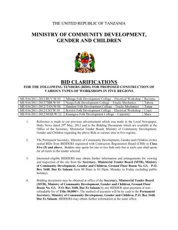 ministry of community development, gender and children bid ...