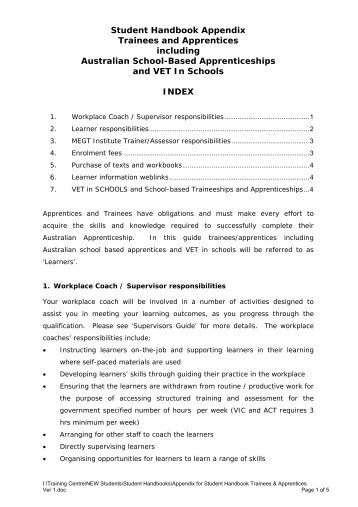 Student Handbook Appendix Trainees and Apprentices ... - Megt