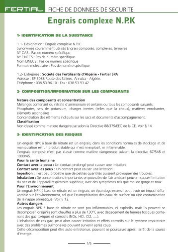 Téléchargez la fiche de securite NPK au format pdf - Fertial