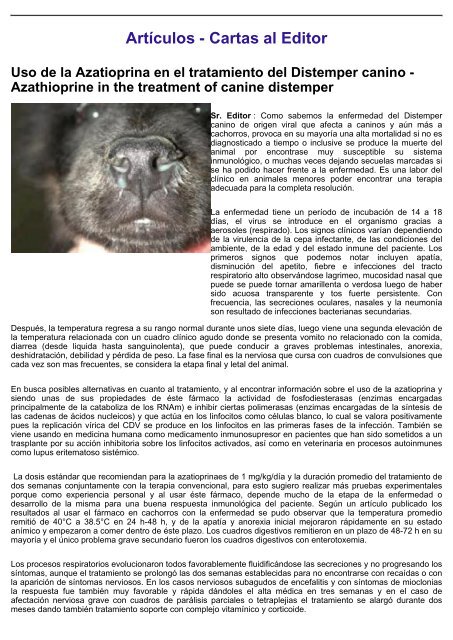 ArtÃ­culos - Cartas al Editor - Veterinaria.org