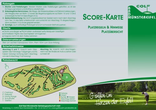 Score-Karte - Golf Bad Münstereifel
