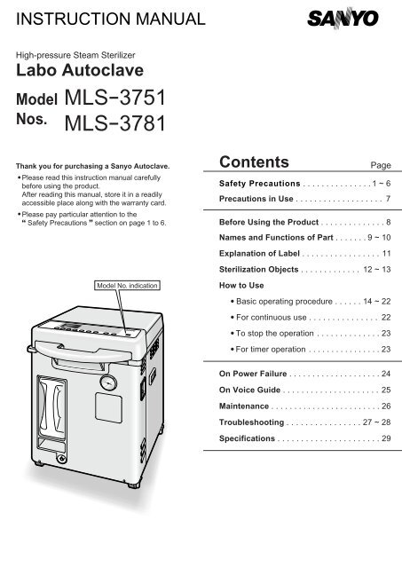 MLS-3781L Instructions Manual - Medical