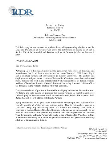 Private Letter Ruling Redacted Version No 08 023 Louisiana Private Letter Ruling Redacted Version No 08 023 Louisiana
