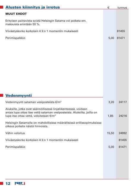 HINNASTO - Helsingin Satama