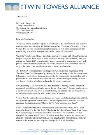 Twin Towers Alliance Letter to the GSA Administrator - The Twin ...