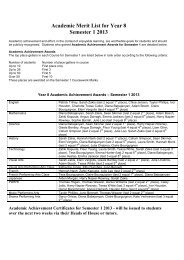 Academic Merit List for Year 8 Semester 1 2013