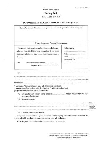 Borang 14A - Pindah Milik Tanah, Bahagian Atau Pajakan