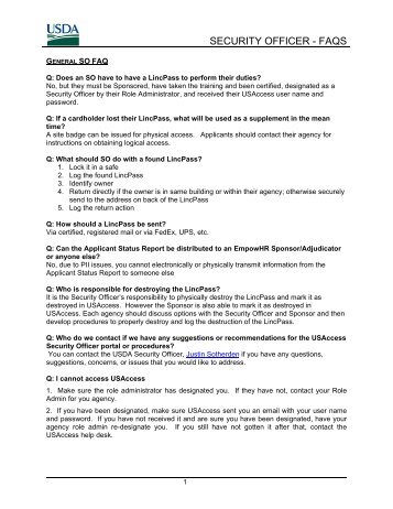 SECURITY OFFICER - FAQS - USDA HSPD-12 Information