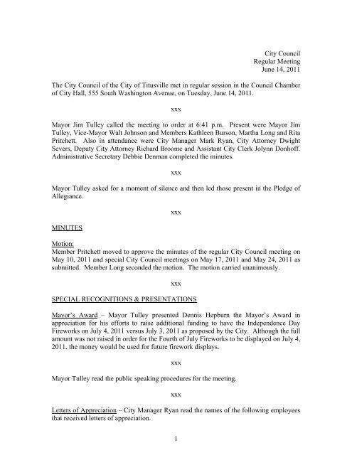 Reg City Council 6-14-11 minutes.pdf - The City of Titusville, Florida