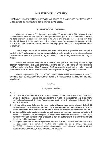 Direttiva del Ministero dell'Interno del 1 marzo 2000 - Integrazione ...