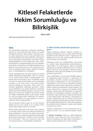 Kitlesel Felaketlerde Hekim SorumluluÄu ve BilirkiÅilik - Klinik GeliÅim