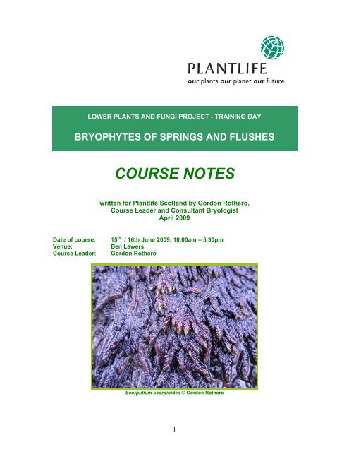 Bryophytes of springs and flushes - 2009 course notes - Plantlife