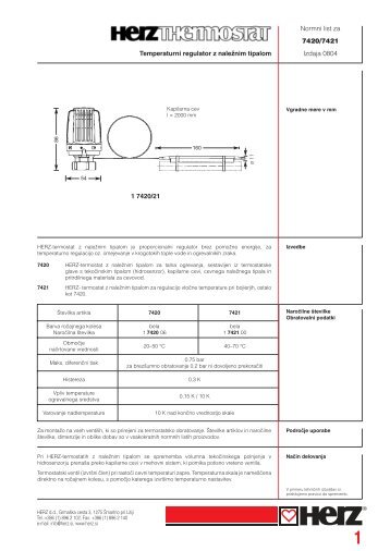 Temperaturni regulator z naleÅ¾nim tipalom Normni list za 7420/7421 ...