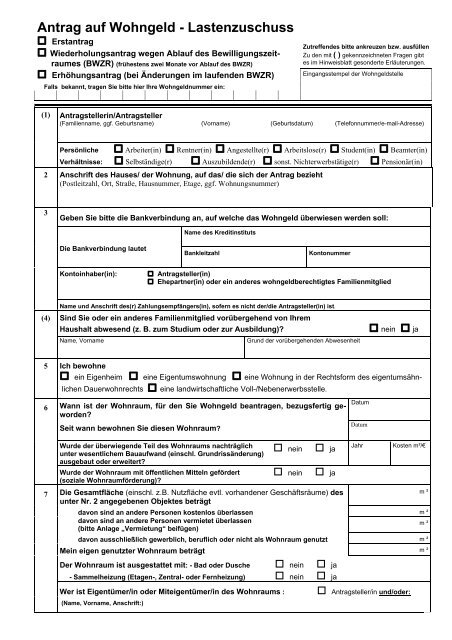 Antrag auf Wohngeld - Lastenzuschuss - Grasellenbach