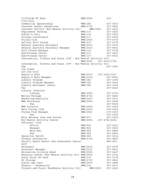 NAS Whidbey Island 2009/2010 Telephone Directory - CNIC