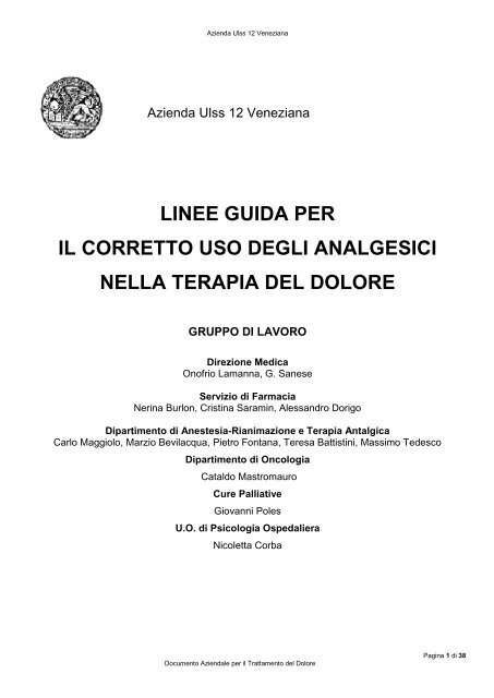 linee guida per il corretto uso degli analgesici - Azienda Ulss 12 ...