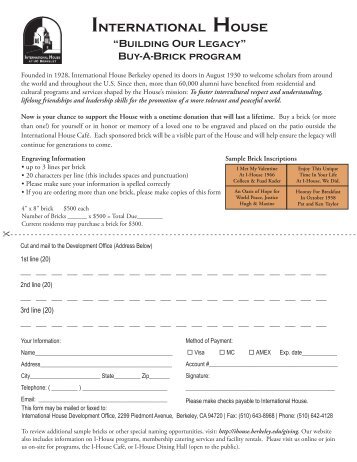 Brick Order Form - International House Berkeley