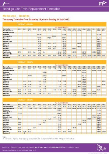 temporary timetable here. - V/Line