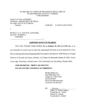 01-10-11 Amended Notice of Hearing - Botfly Receivership