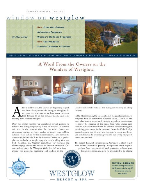 Summer 2007 Newsletter - Westglow Spa