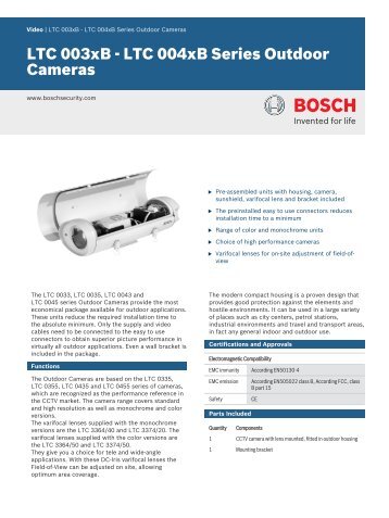 LTC 003xB - LTC 004xB Series Outdoor Cameras - Bosch Security ...