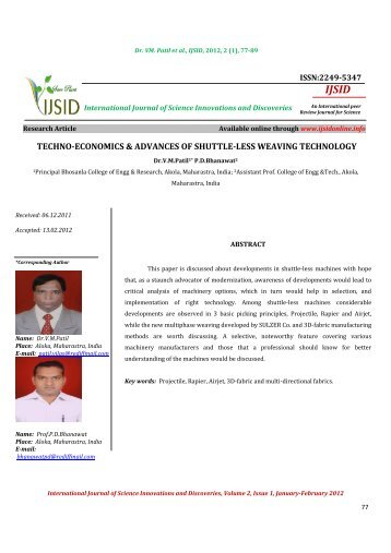 techno-economics & advances of shuttle-less weaving - Ijsidonline.info