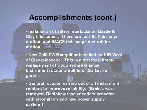 Magellan Telescopes Observatory Report - MagellanTech