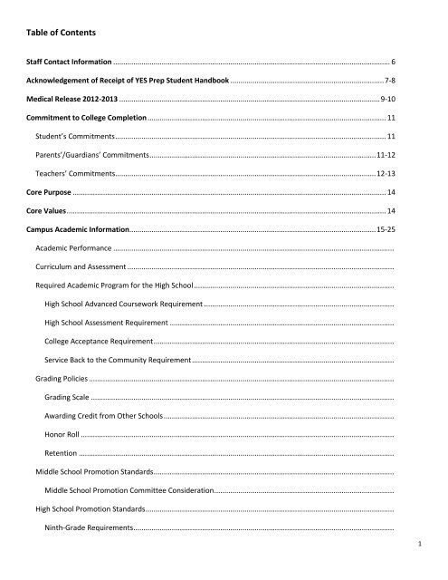 Table of Contents - YES Prep Public Schools