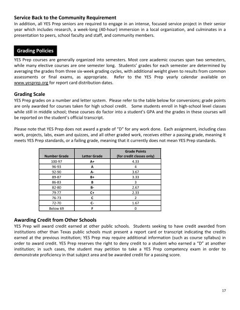 Table of Contents - YES Prep Public Schools