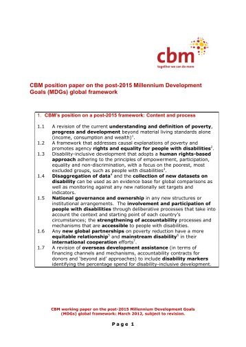 CBM position paper on the post-2015 Millennium Development Goals