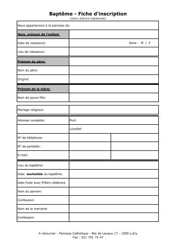 BaptÃªme - Fiche d'inscription - Cath-vd.ch