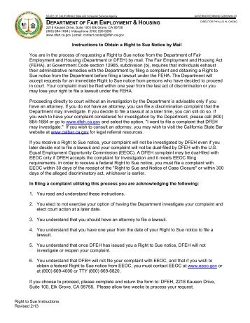 new Right to Sue Request Form - DFEH - State of California