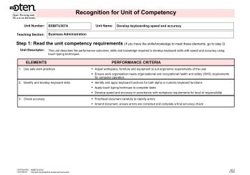 BSBITU307A - Develop keyboarding speed and accuracy - Oten