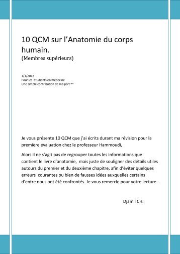 10 QCM sur l’Anatomie du corps humain.